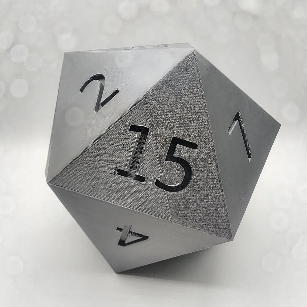 Large Gray 6.25 Inch 3D Printed D&D D20 Die